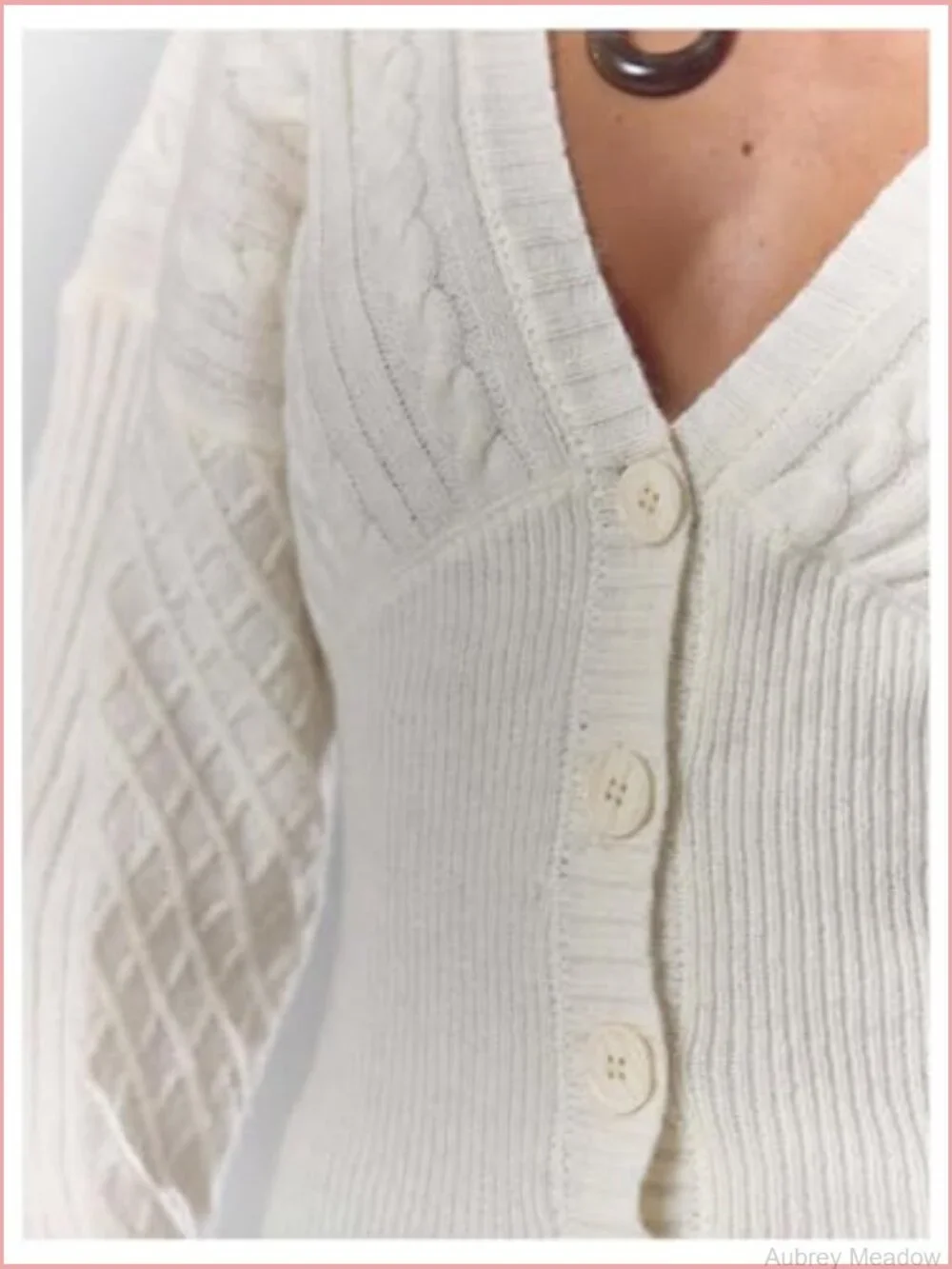 Cable Knit Cardigan Button Down Long Sleeve V-Neck Sweater